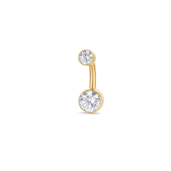 Implant Grade Titanium Navel Bar with Round Bezel-Set Cubic Zirconia