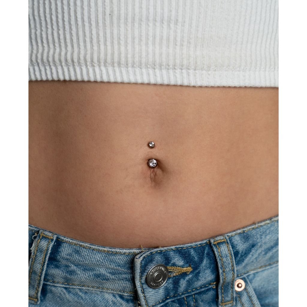 Titanium Navel Bar with Round Bezel - Set Cubic Zirconia - SkinKandy | Body Jewellery & Piercing Online Australia