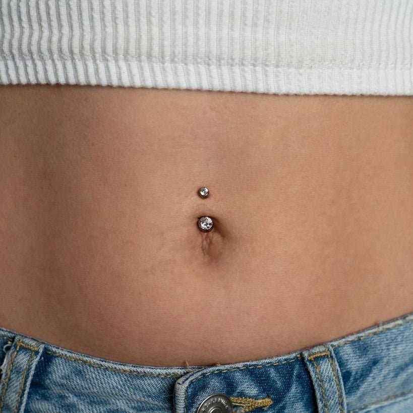 Titanium Navel Bar with Round Bezel - Set Cubic Zirconia - SkinKandy | Body Jewellery & Piercing Online Australia