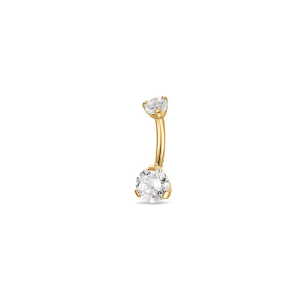 Implant Grade Titanium Navel Bar with Round Cubic Zirconia in Claw Arc Setting