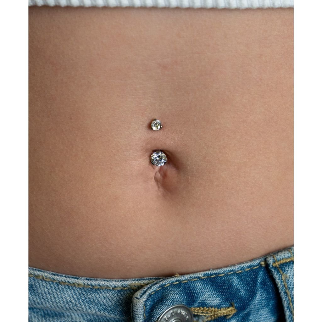 Titanium Navel Bar with Round Cubic Zirconia in Claw Arc Setting - SkinKandy | Body Jewellery & Piercing Online Australia