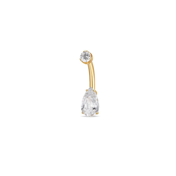 Implant Grade Titanium Navel Bar with Teardrop Cubic Zirconia in Claw Arc Setting