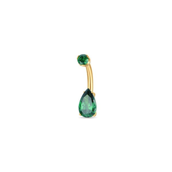 Implant Grade Titanium Navel Bar with Teardrop Cubic Zirconia in Claw Arc Setting