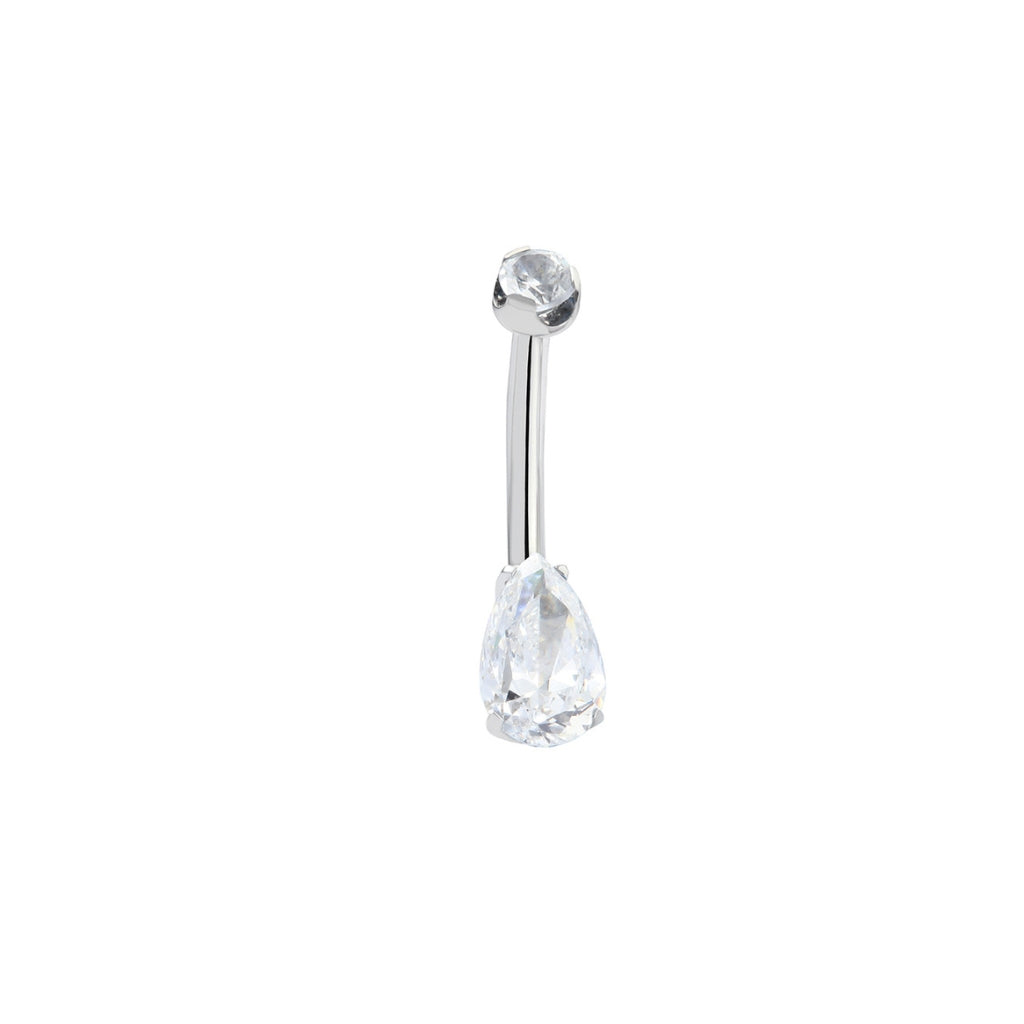 Titanium Navel Bar with Teardrop Cubic Zirconia in Claw Arc Setting