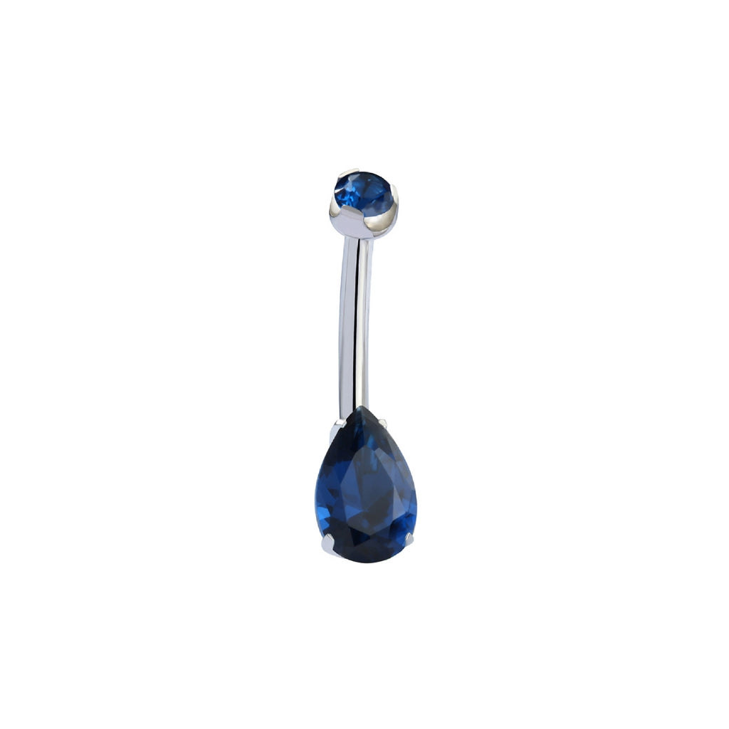 Titanium Navel Bar with Teardrop Cubic Zirconia in Claw Arc Setting