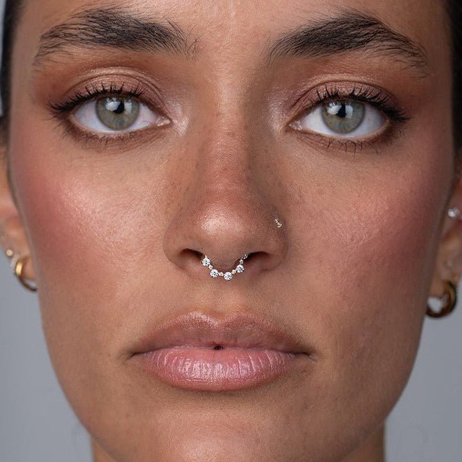 Titanium Round Ripple Segment Ring with Cubic Zirconia - SkinKandy | Body Jewellery & Piercing Online Australia