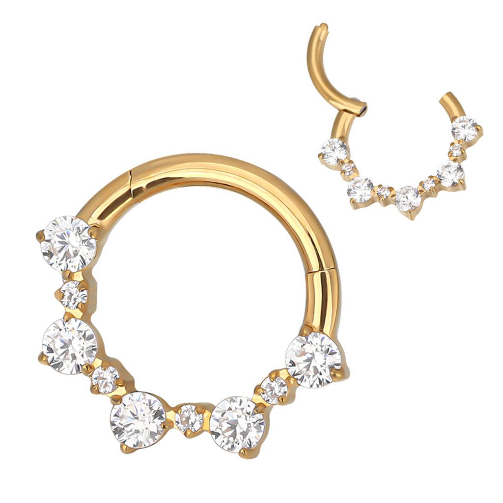 Titanium Round Ripple Segment Ring with Cubic Zirconia - SkinKandy | Body Jewellery & Piercing Online Australia