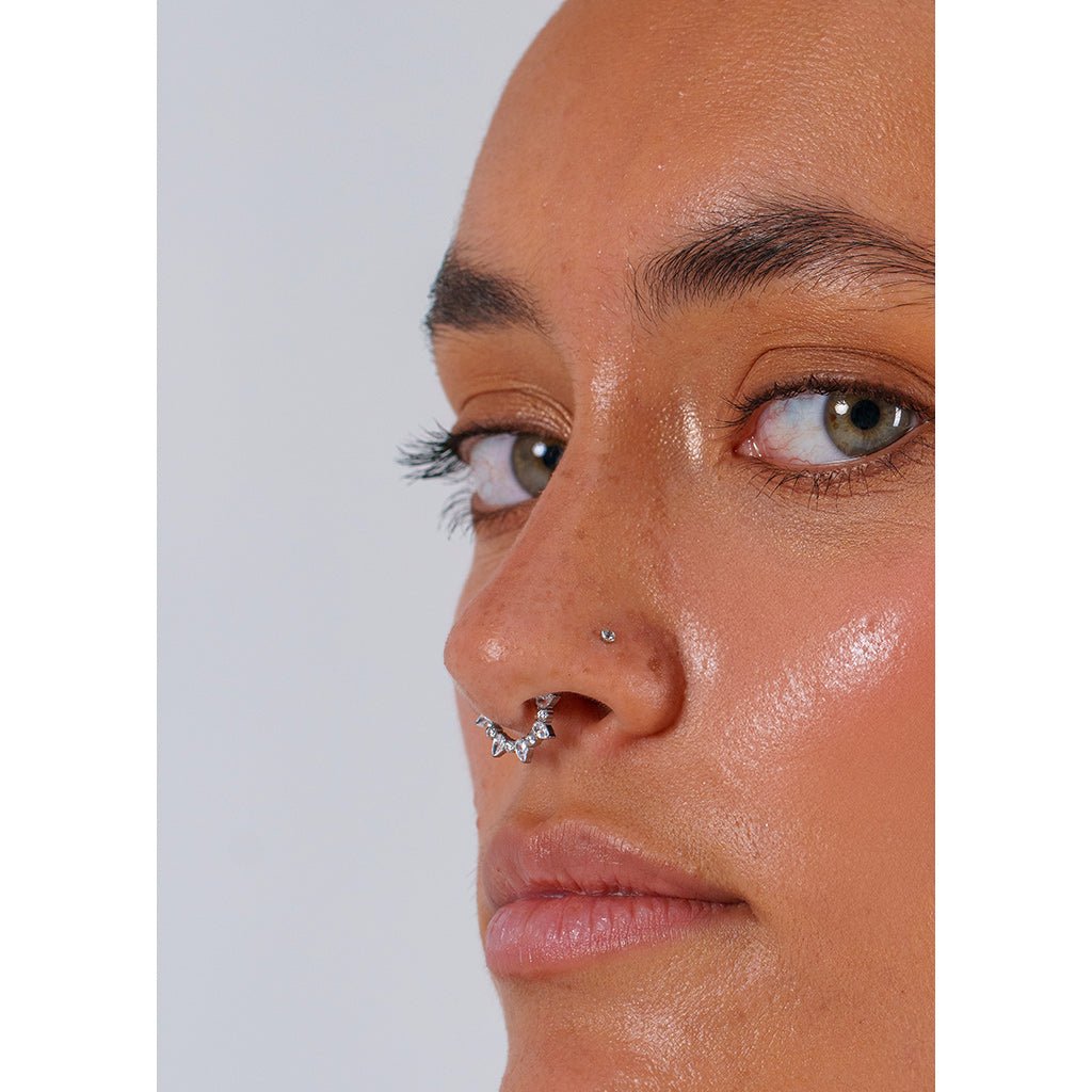 Titanium Pear Round Tiara Segment Ring with Cubic Zirconia - SkinKandy | Body Jewellery & Piercing Online Australia