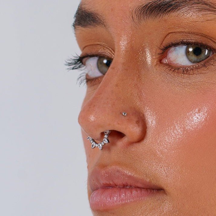 Titanium Pear Round Tiara Segment Ring with Cubic Zirconia - SkinKandy | Body Jewellery & Piercing Online Australia