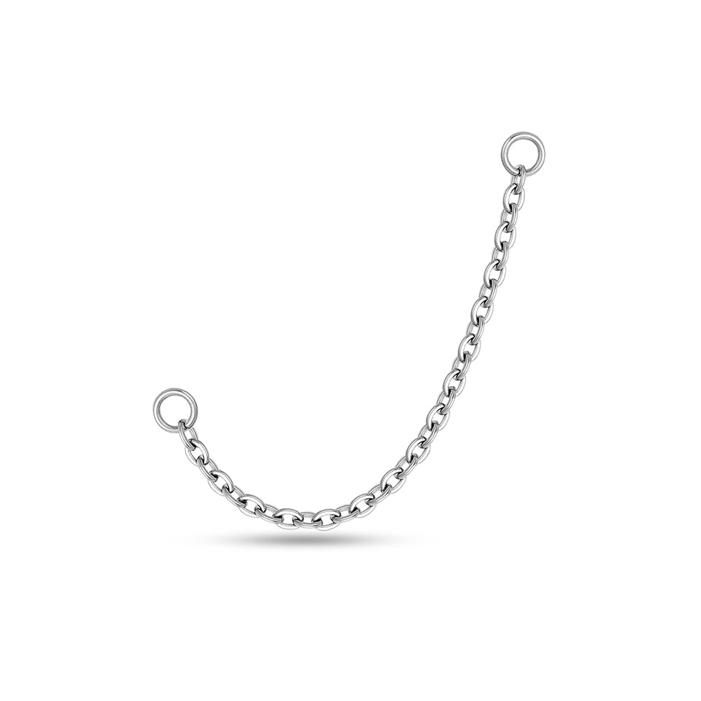 Silver-tone titanium single chain connector with jump rings at each end.