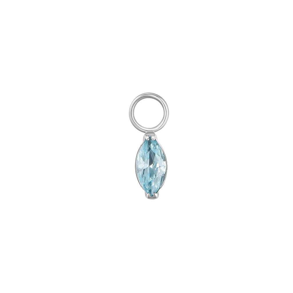 Silver-tone titanium marquis blue cubic zirconia charm with jump ring.