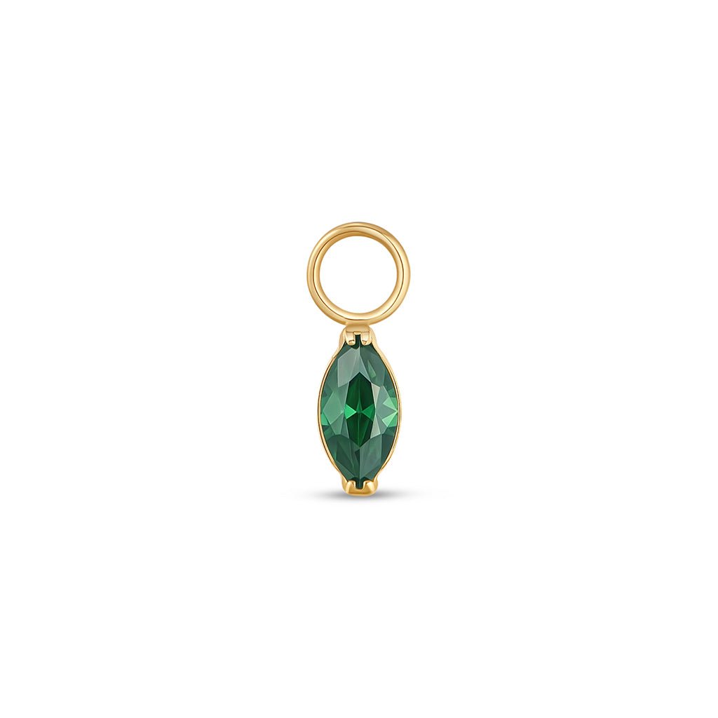 Gold-tone titanium marquis green cubic zirconia charm with jump ring.