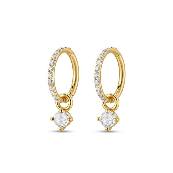 Surgical Steel Segment Rings with Round Dangle Micro Paved Cubic Zirconia - Pair