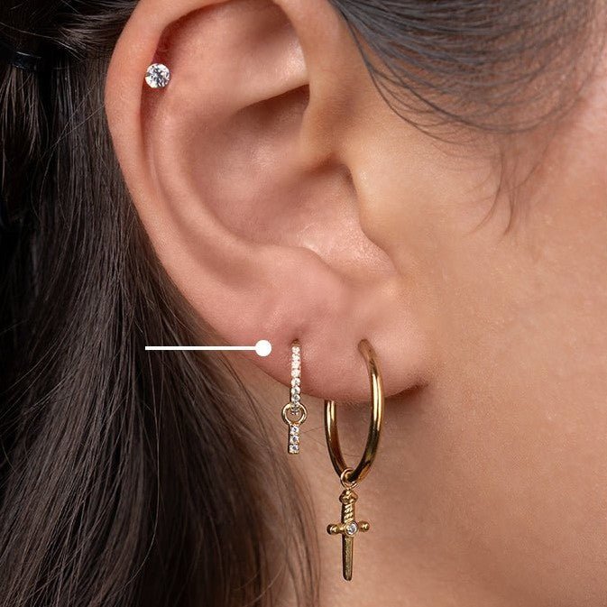 Surgical Steel Segment Rings with Rectangle Dangle Micro Paved Cubic Zirconia - Pair - SkinKandy | Body Jewellery & Piercing Online Australia