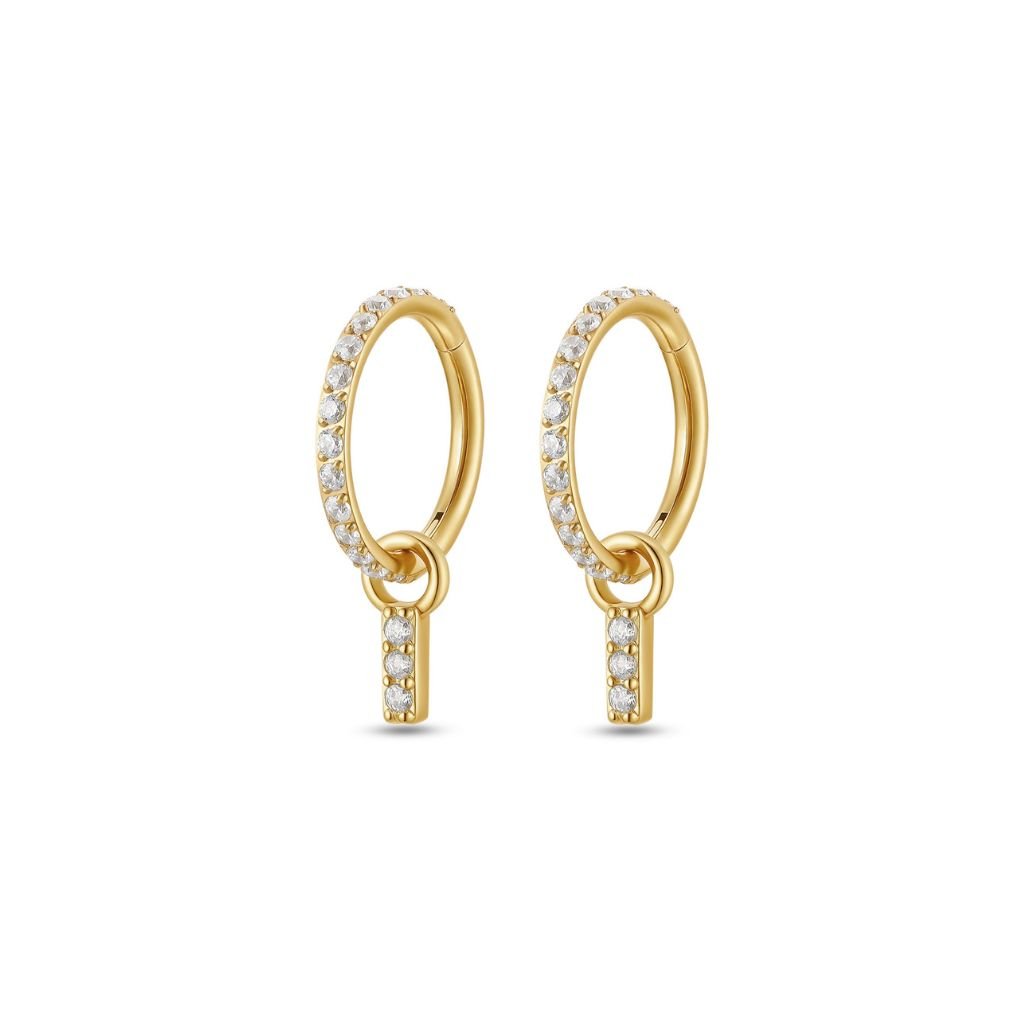 Surgical Steel Segment Rings with Rectangle Dangle Micro Paved Cubic Zirconia - Pair - SkinKandy | Body Jewellery & Piercing Online Australia