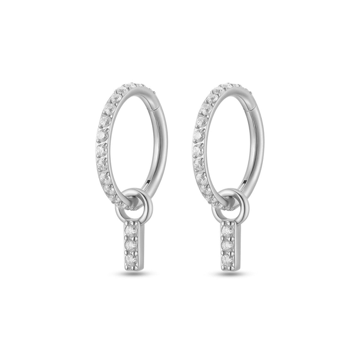 Surgical Steel Segment Rings with Rectangle Dangle Micro Paved Cubic Zirconia - Pair - SkinKandy | Body Jewellery & Piercing Online Australia