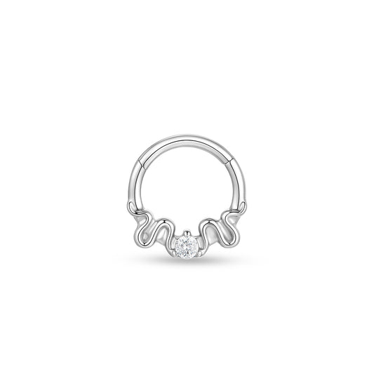 Titanium Segment Ring with 2 Snakes and Cubic Zirconia - SkinKandy | Body Jewellery & Piercing Online Australia