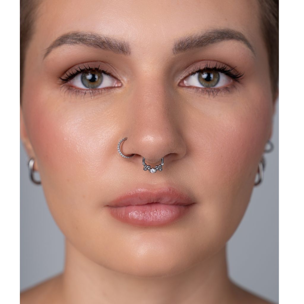 Titanium Segment Ring with 2 Snakes and Cubic Zirconia - SkinKandy | Body Jewellery & Piercing Online Australia