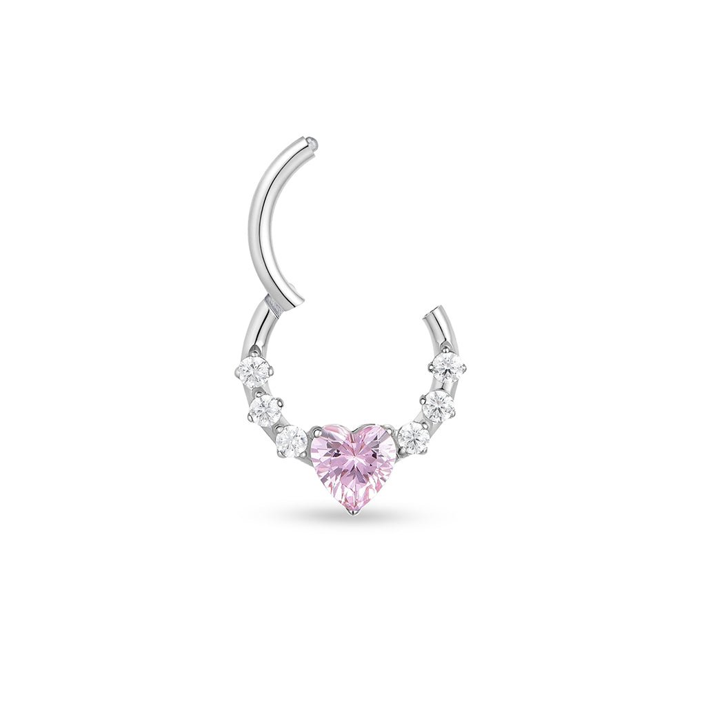 Titanium Segment Ring with Pink Heart Cubic Zirconia - SkinKandy | Body Jewellery & Piercing Online Australia