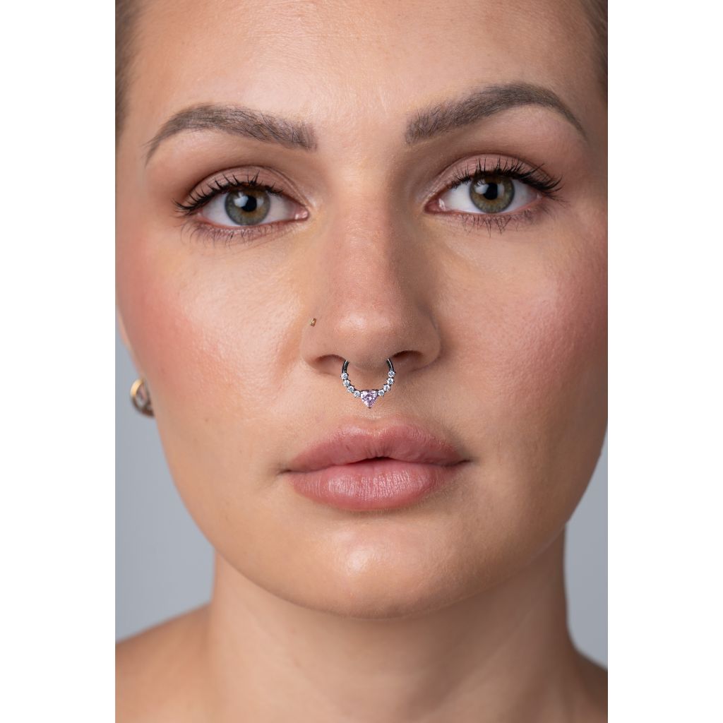 Titanium Segment Ring with Pink Heart Cubic Zirconia - SkinKandy | Body Jewellery & Piercing Online Australia