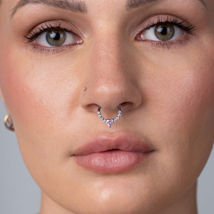 Titanium Segment Ring with Pink Heart Cubic Zirconia - SkinKandy | Body Jewellery & Piercing Online Australia