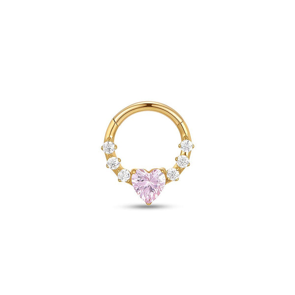 Titanium Segment Ring with Pink Heart Cubic Zirconia