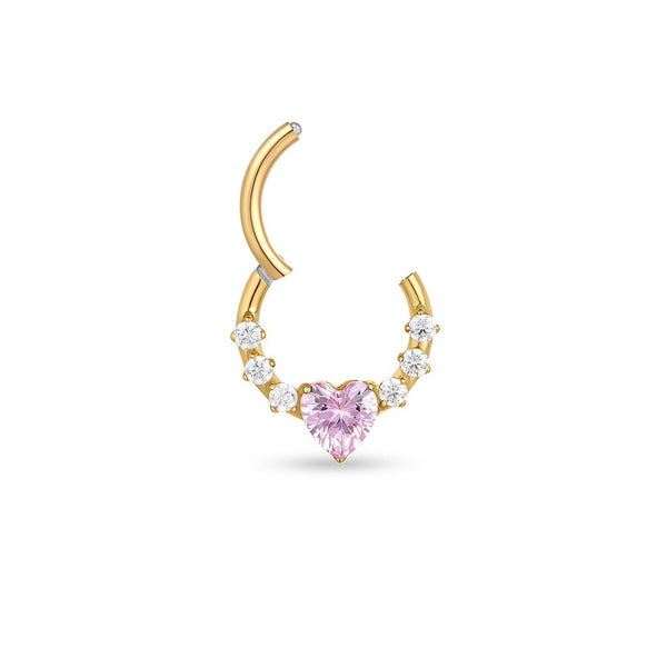 Titanium Segment Ring with Pink Heart Cubic Zirconia