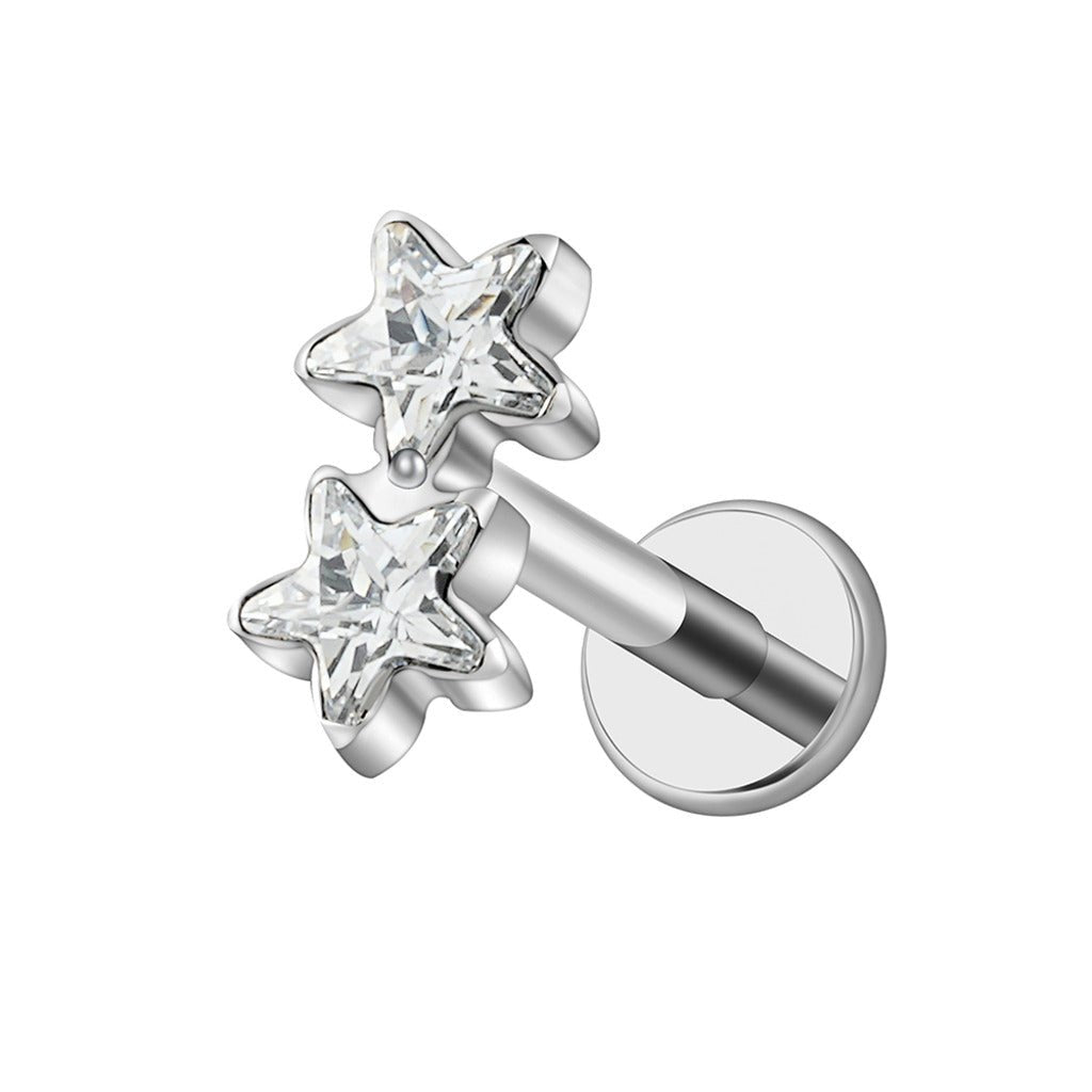 Titanium Flatback with Two Star Cubic Zirconia - SkinKandy | Body Jewellery & Piercing Online Australia