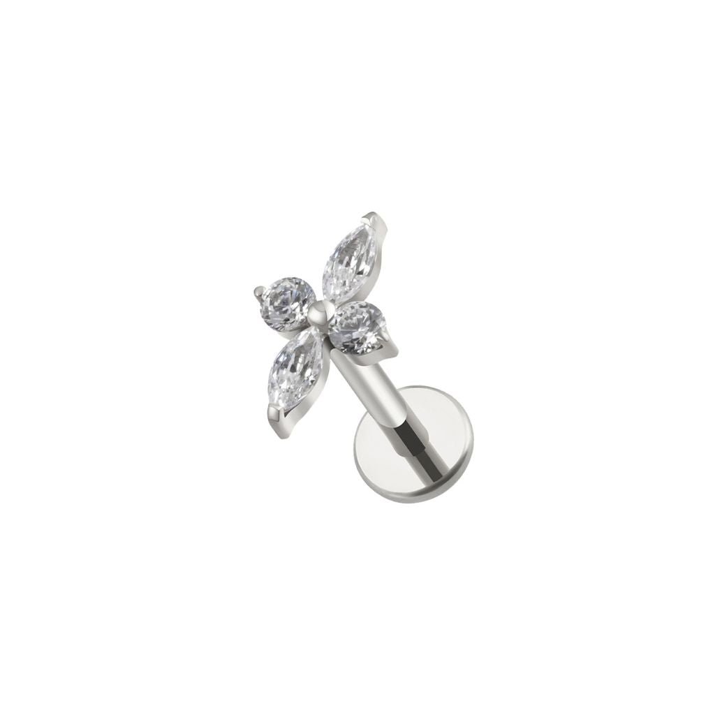 Titanium Flatback with Flower, Dual Round, and Marquis Cubic Zirconia - SkinKandy | Body Jewellery & Piercing Online Australia