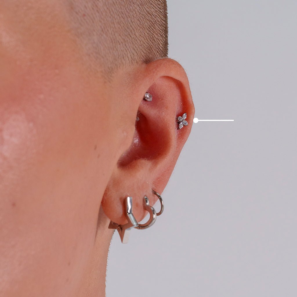 Titanium Flatback with Flower, Dual Round, and Marquis Cubic Zirconia - SkinKandy | Body Jewellery & Piercing Online Australia