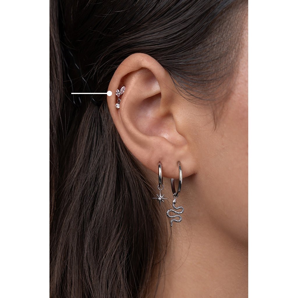 Titanium Flatback with Dual Marquis and Round Dangle Cubic Zirconia - SkinKandy | Body Jewellery & Piercing Online Australia