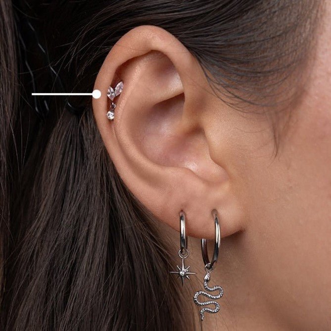 Titanium Flatback with Dual Marquis and Round Dangle Cubic Zirconia - SkinKandy | Body Jewellery & Piercing Online Australia