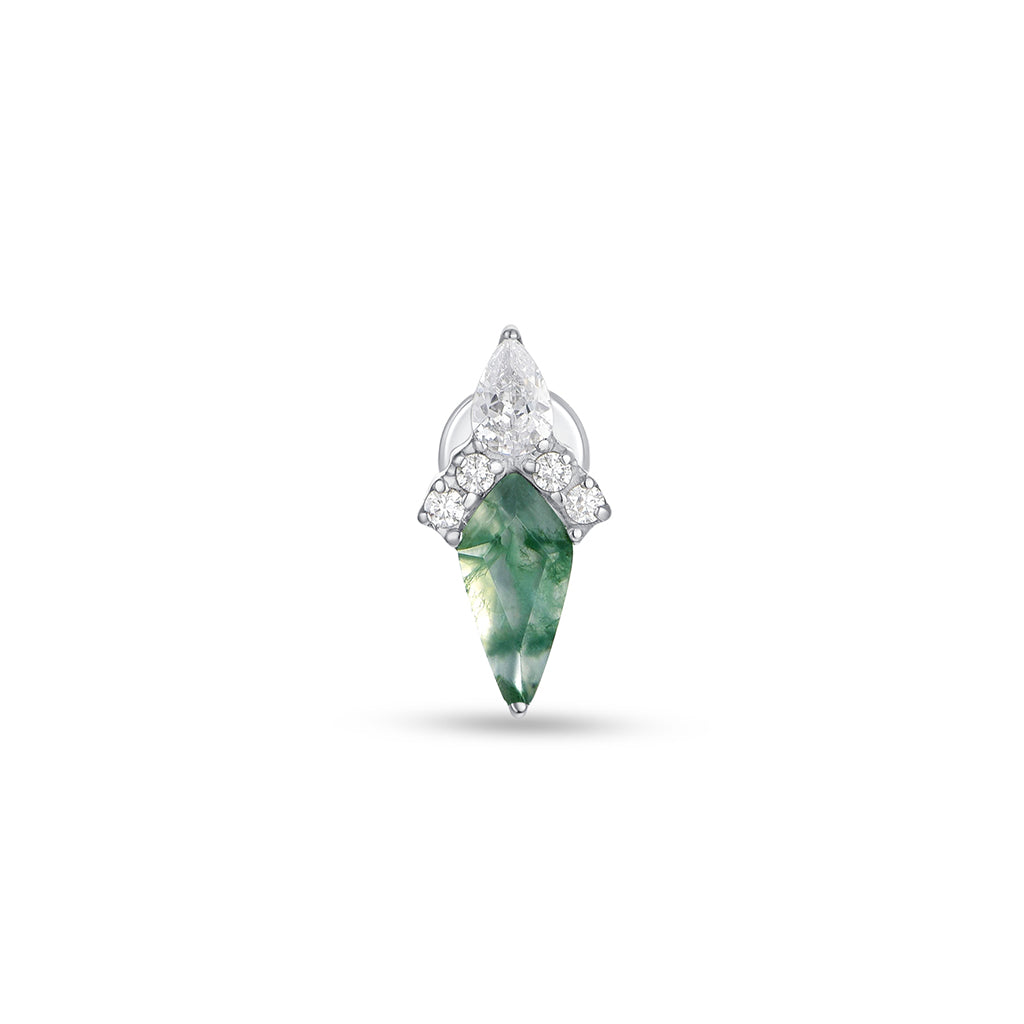 Image for Titanium Internally Threaded Flatback with Moss Agate and Cubic Zirconia Spear