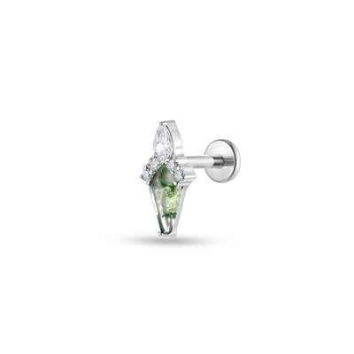 Titanium Internally Threaded Flatback with Moss Agate and Cubic Zirconia Spear