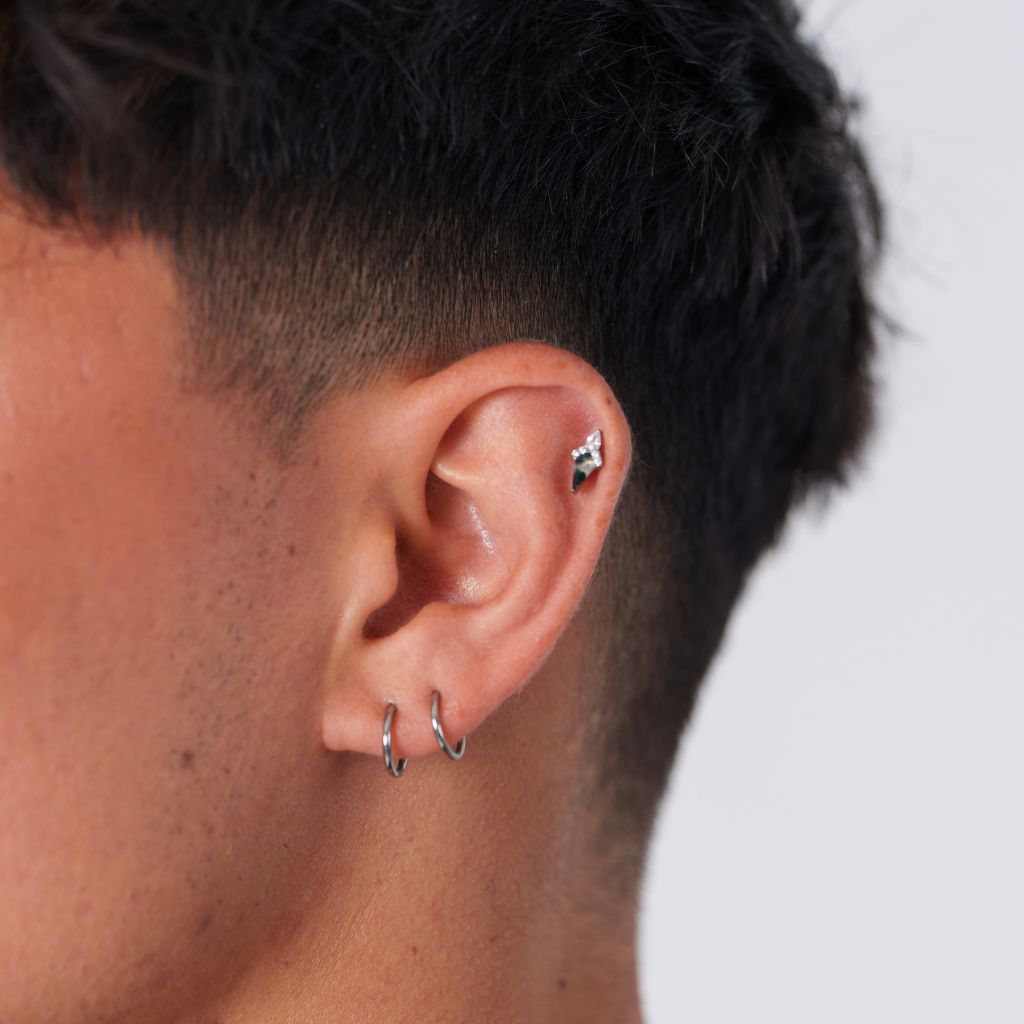 Titanium Internally Threaded Flatback with Moss Agate and Cubic Zirconia Spear - SkinKandy | Body Jewellery & Piercing Online Australia