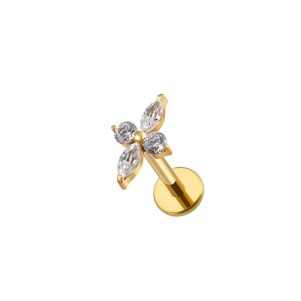 Titanium Flatback with Flower, Dual Round, and Marquis Cubic Zirconia - SkinKandy | Body Jewellery & Piercing Online Australia