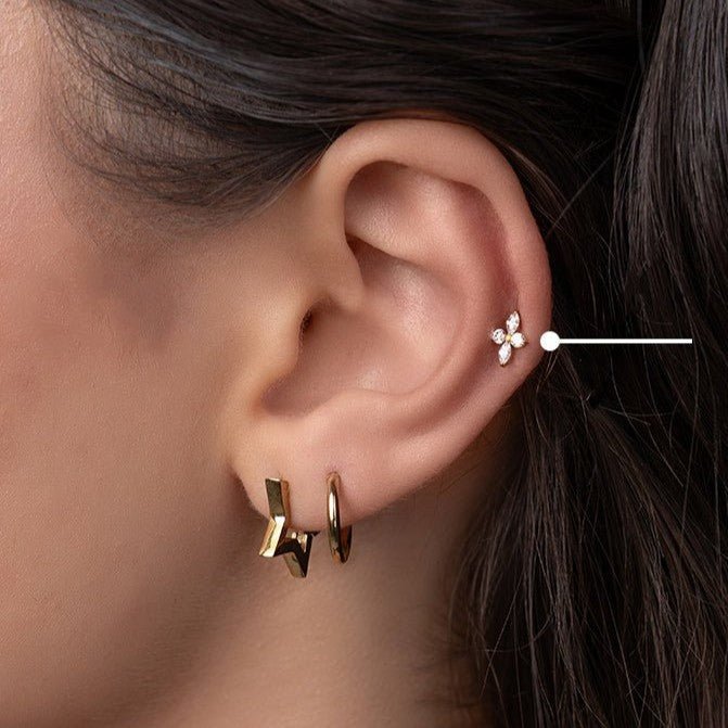 Titanium Flatback with Flower, Dual Round, and Marquis Cubic Zirconia - SkinKandy | Body Jewellery & Piercing Online Australia