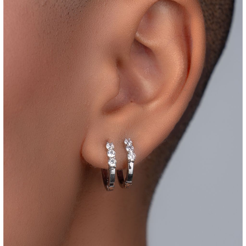 316L Stainless Steel Basic Hoop Earring with 3 Round Cubic Zirconia - SkinKandy | Body Jewellery & Piercing Online Australia