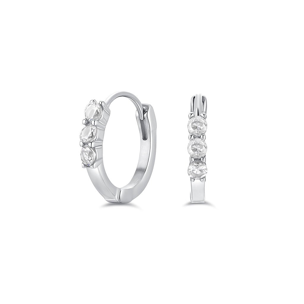 316L Stainless Steel Basic Hoop Earring with 3 Round Cubic Zirconia - SkinKandy | Body Jewellery & Piercing Online Australia