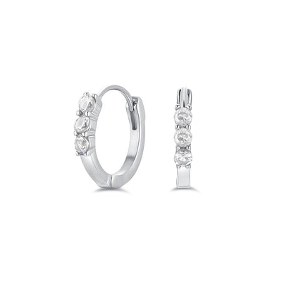 316L Stainless Steel Basic Hoop Earring with 3 Round Cubic Zirconia