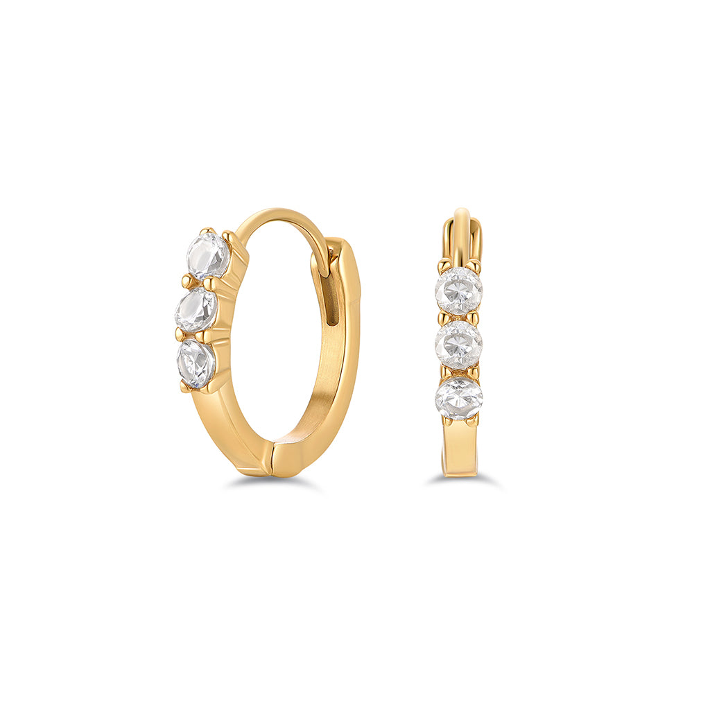 Image for 316L Stainless Steel Basic Hoop Earring with 3 Round Cubic Zirconia
