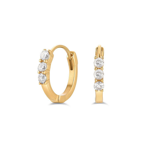 316L Stainless Steel Basic Hoop Earring with 3 Round Cubic Zirconia - SkinKandy | Body Jewellery & Piercing Online Australia