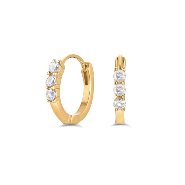 316L Stainless Steel Basic Hoop Earring with 3 Round Cubic Zirconia