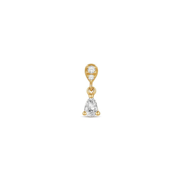 14K Solid Gold Guided Internally Threaded Top with Round Dangle Clear Cubic Zirconia Piercing