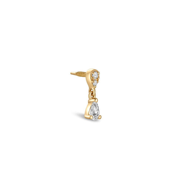 14K Solid Gold Guided Internally Threaded Top Round with Pear Dangle