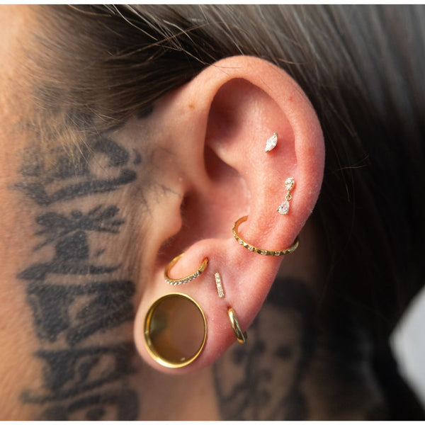 14K Solid Gold Guided Internally Threaded Top with Round Dangle Clear Cubic Zirconia Piercing