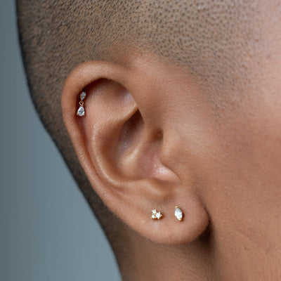 14K Solid Gold Guided Internally Threaded Top with Marquis Clear Cubic Zirconia