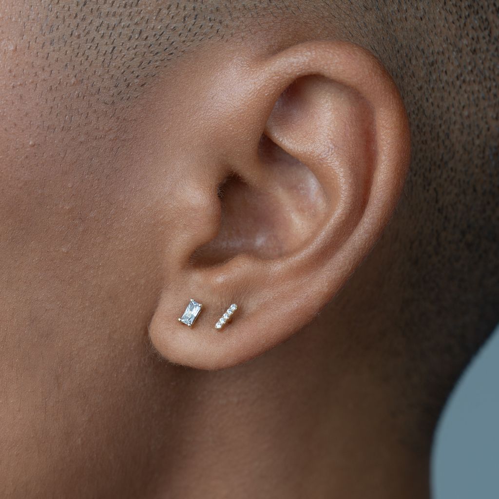 14K Solid Gold Guided Internally Threaded Top with Rectangle Clear Cubic Zirconia - SkinKandy | Body Jewellery & Piercing Online Australia