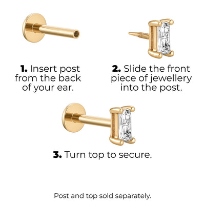 14K Solid Gold Guided Internally Threaded Top with Rectangle Clear Cubic Zirconia