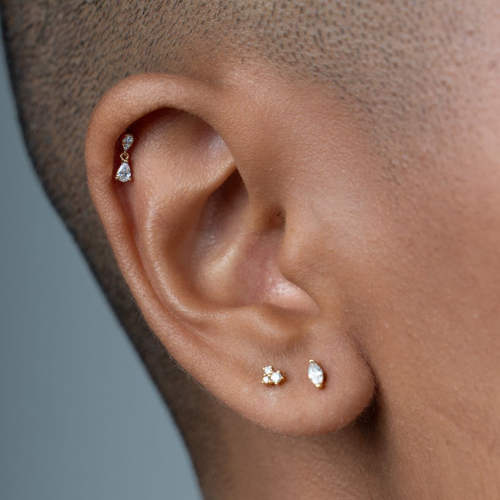 14K Solid Gold Guided Internally Threaded Top with Small Constellation Clear Cubic Zirconia - SkinKandy | Body Jewellery & Piercing Online Australia